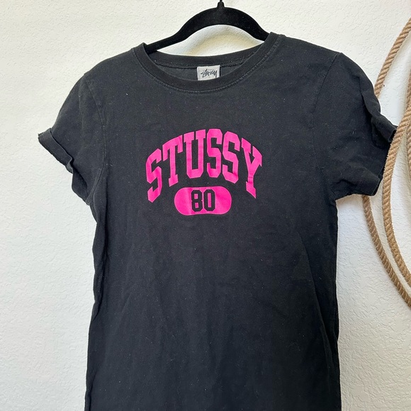 Stussy Black Tee with Vibrant Pink Graphic - Picture 1 of 3